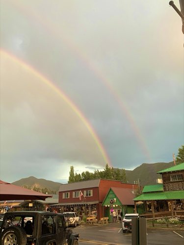 A double rainbow over the shops on Grand Avenue after an afternoon storm